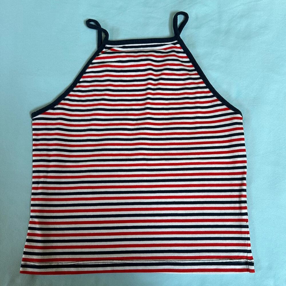 Garage red blue and white striped tank top